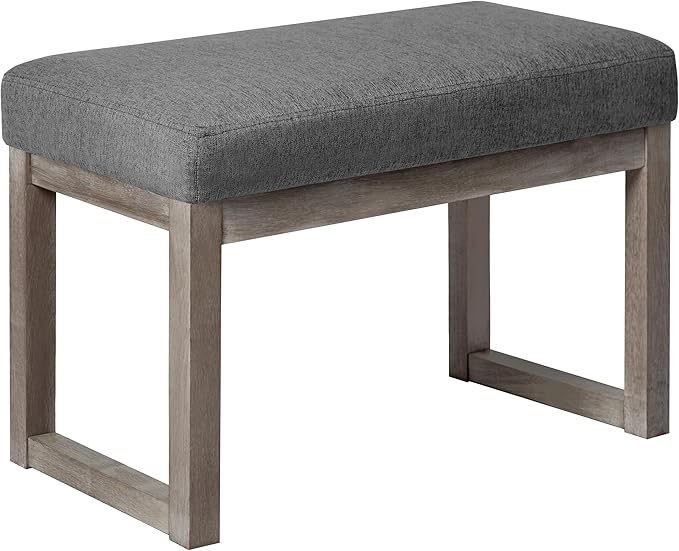 CangLong 27 Inch Wide Rectangle Ottoman Bench Grey Footstool, Linen Look Polyester Fabric for Living Room, Bedroom, Grey
